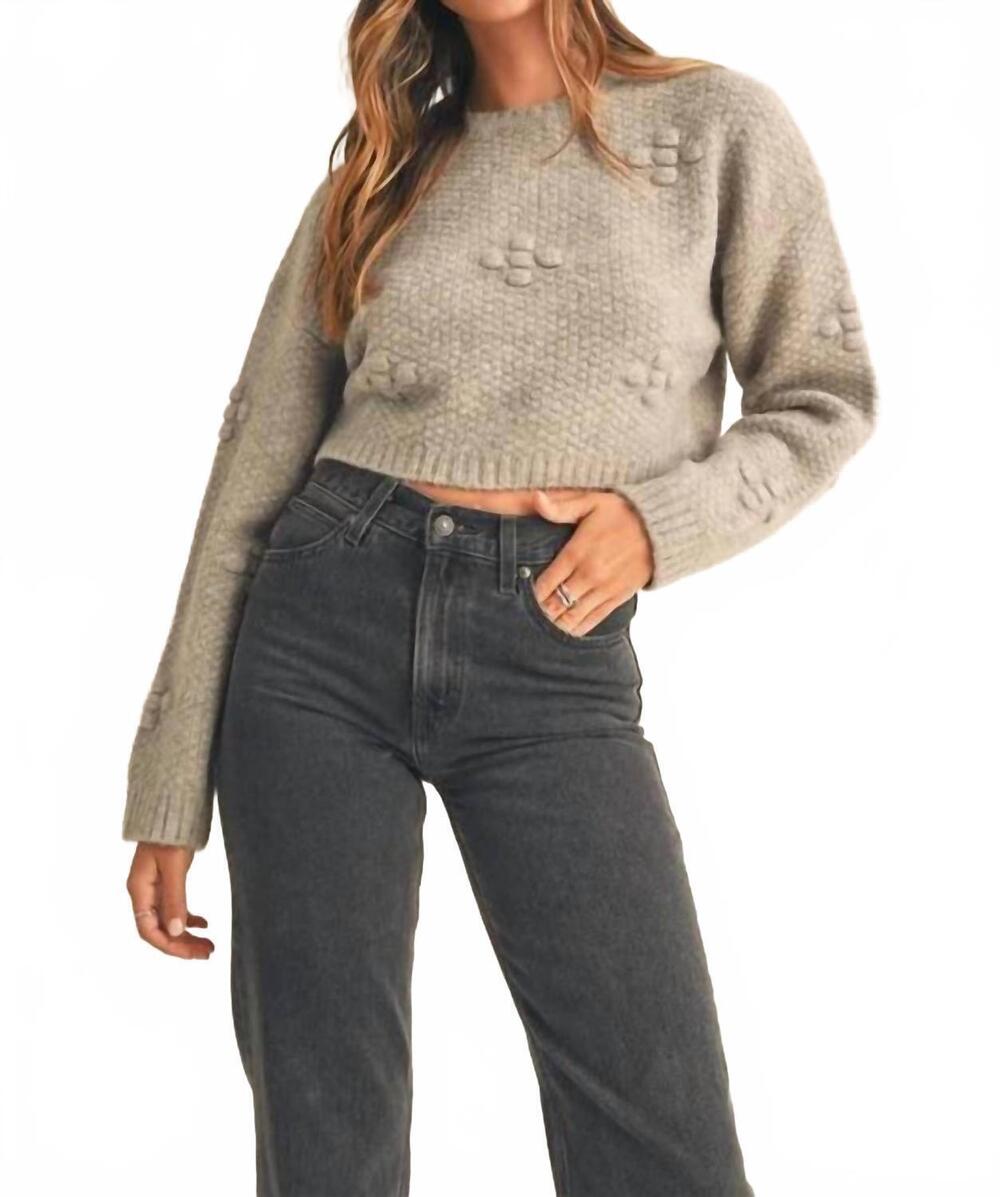 NEW MABLE long sleeve fuzzy 3d floral crop knit sweater in light mocha